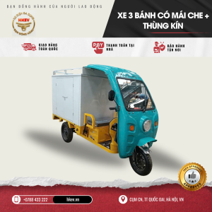 Xe điện 3 bánh có mái xe + thùng kín